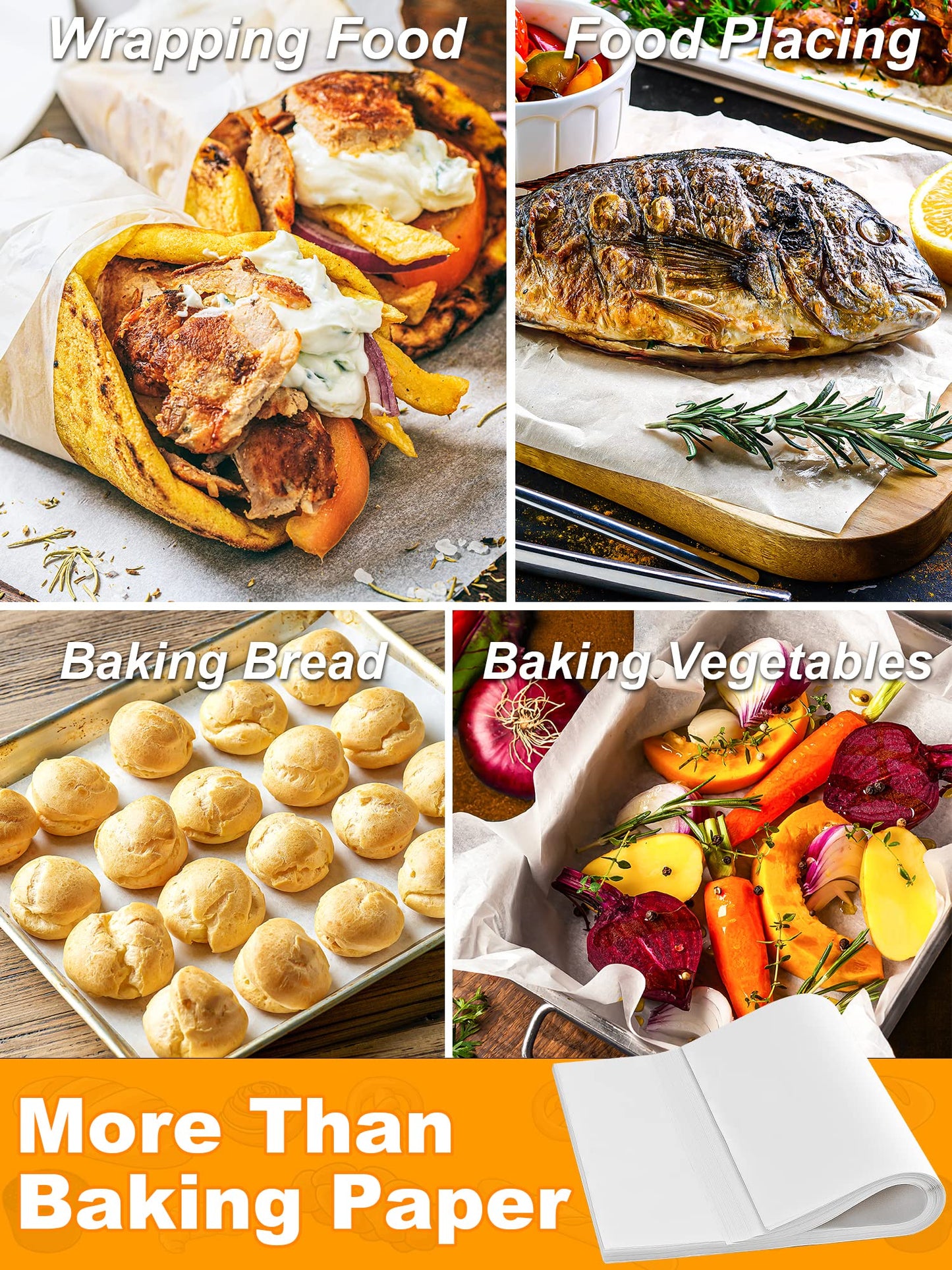 SMARTAKE 200 Pcs Parchment Paper Baking Sheets, 17x26 Inch Non-Stick Precut Baking Parchment, Suitable for Baking Grilling Air Fryer Steaming Bread Cup Cake Cookie and More (White)