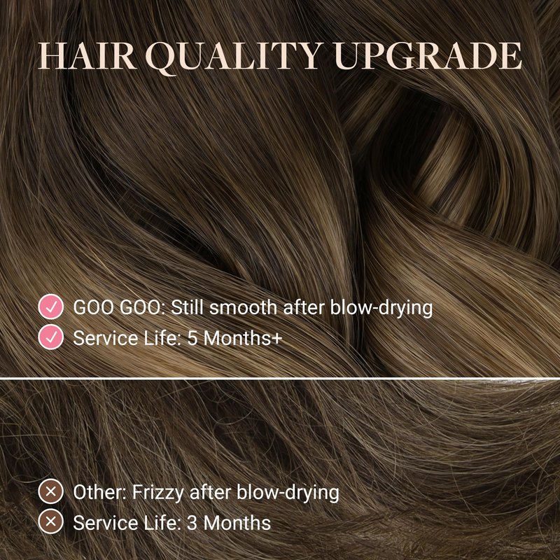 GOO GOO Tape in Hair Extensions, 4/27/4 Balayage Chocolate Brown to Caramel Blonde, 16inch 40g 10pcs, Mini Tape Cut to Fit, Skin Weft Seamless Invisible, Remy Human Hair