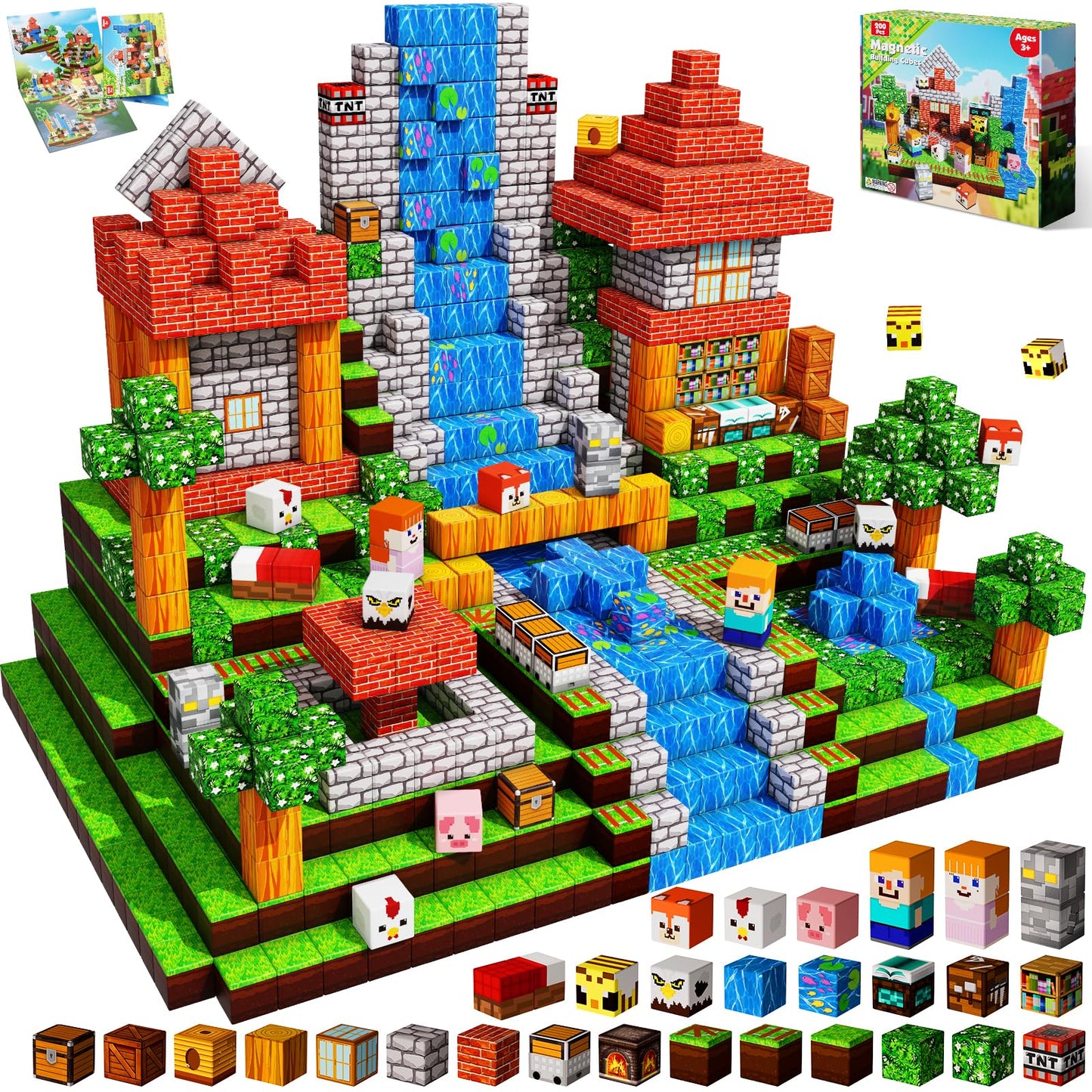 200 PCS Magnetic Blocks - Magnetic Building Blocks, Stacking Magnets for Kids, Sensory Toy for STEM Montessori Sensory Toys for Kids 3+ Boys and Girls Christmas Birthday Gifts