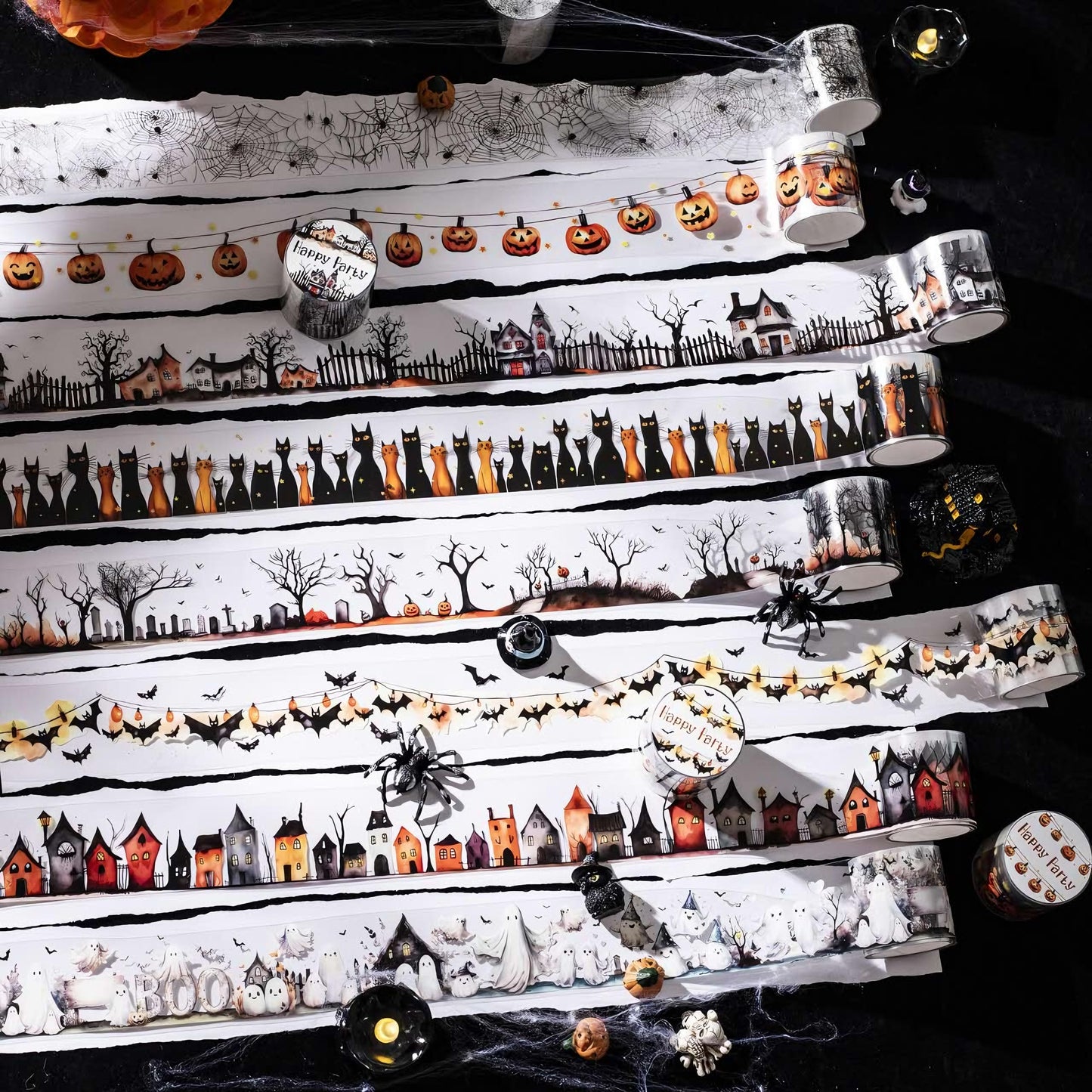 ABARWER Gothic-Themed Decorative Tape Set，8 Rolls PET Washi Tapes for Scrapbooking Supplies, Bullet Journal Supplies, Junk Journal, DIY Crafts,Art Crafts,Scrapbook Album and Wall Art