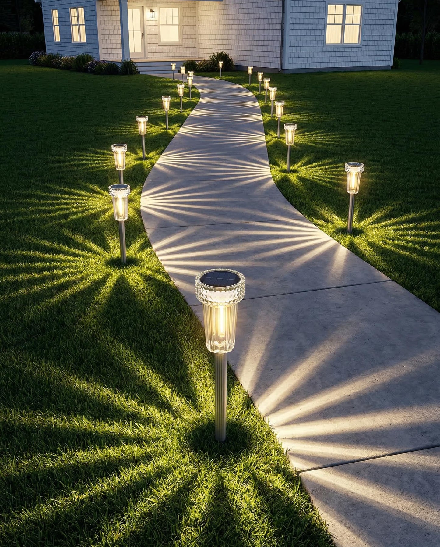 DERAYSION 12 Pack Solar Pathway Lights Outdoor, Auto Dusk-to-Dawn Landscape Garden Lighting, Waterproof Stainless Steel Pole Lighting for Path, Yard, Walkway, Garden, Driveway Decor - Warm White