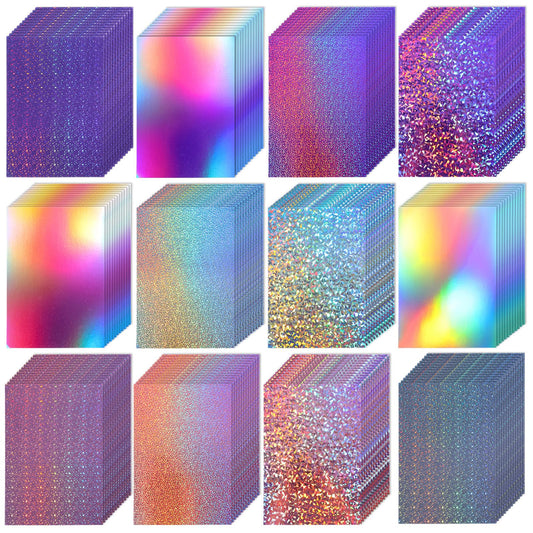 120 Sheets Metallic Holographic Card Stock Shiny Glitter Cardstock Iridescent Mirror Paper 8.3 x 11.6'' 250 GSM Thick Mixed Color Foil Paper for Scrapbook Letter Poster Craft (Colorful)