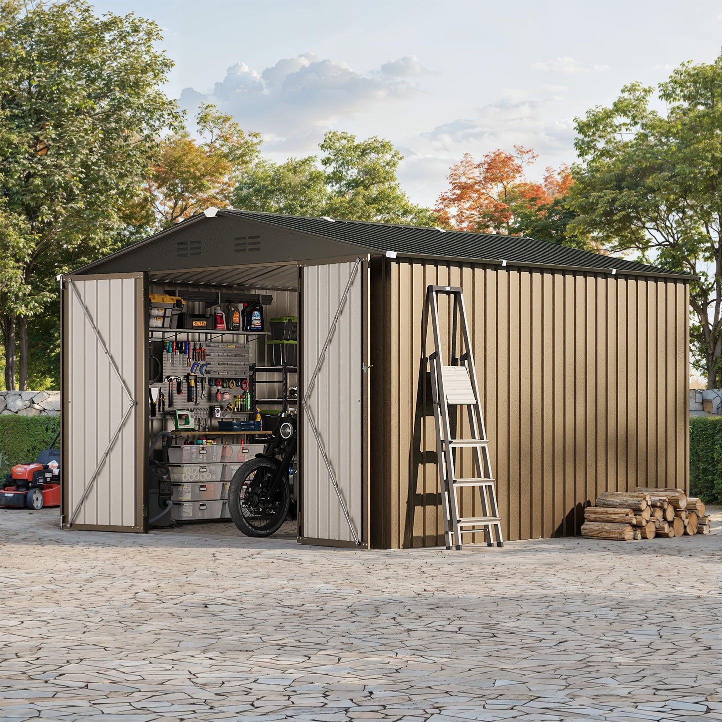 10 x 10 FT Outdoor Storage Shed,Metal Garden Sheds&Outdoor Storage Clearance, Large Tool Shed Outdoor with Single Lockable Door,Ideal Storage House for Backyard Garden Patio Lawn