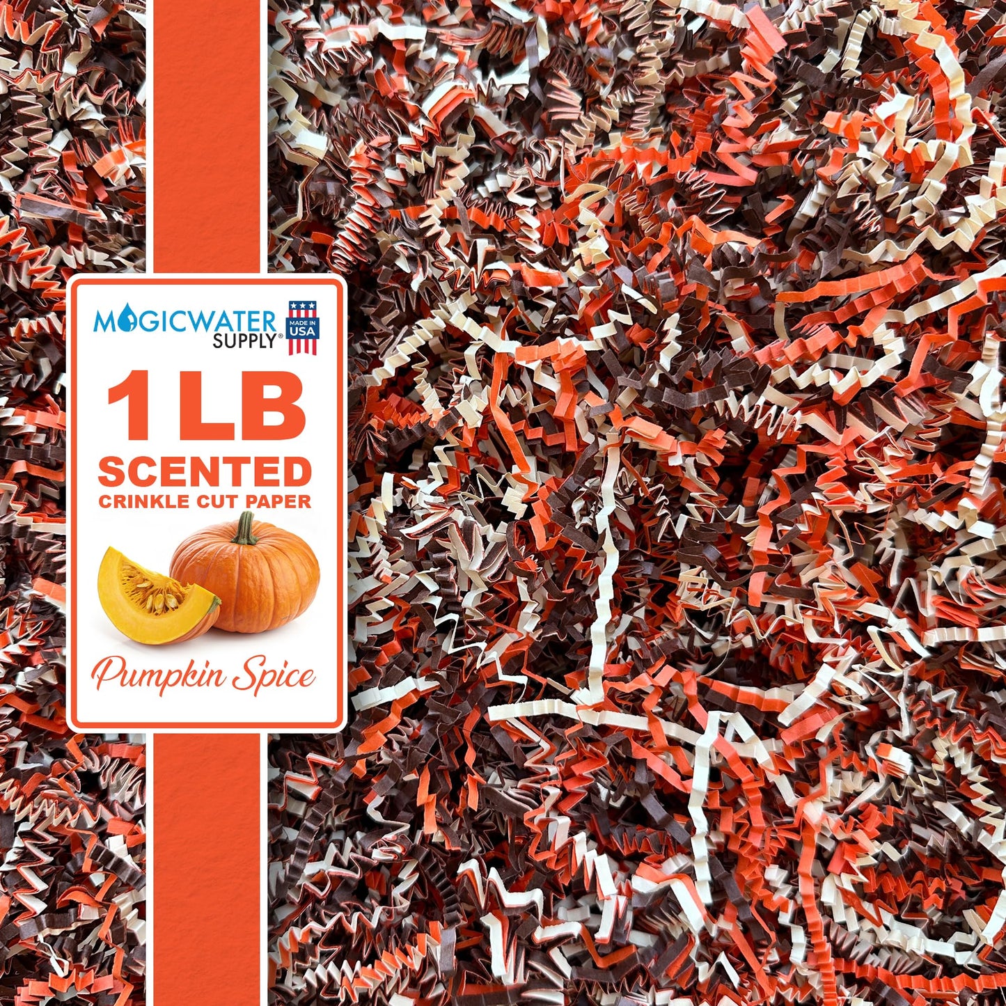 MagicWater Scented Crinkle Cut Paper - 1 LB - Pumpkin Spice - Perfect for Shredded Paper Filler, Basket Filler, Gift Boxes, Bridesmaid Gifts, Christmas Stuffers & More – For All Occasions