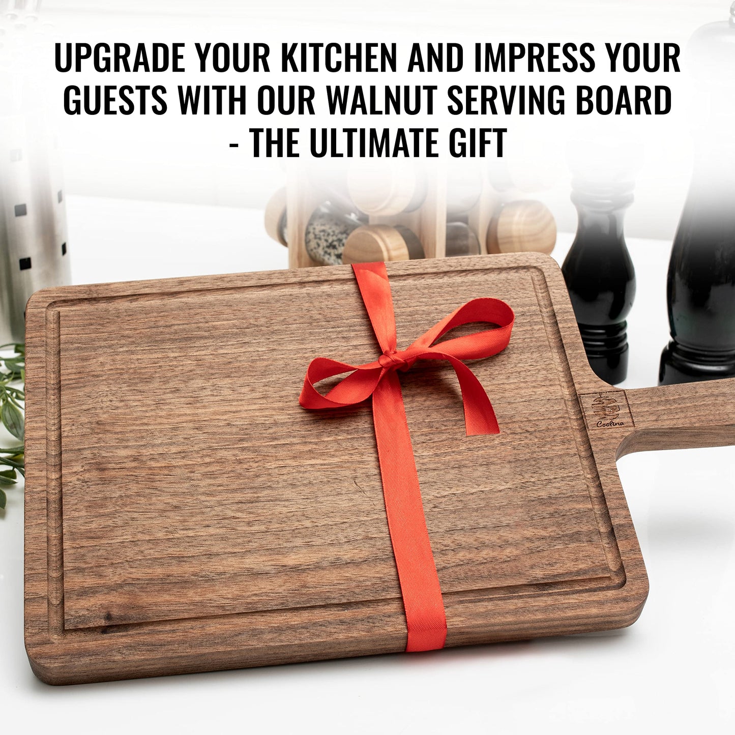 COOLINA Walnut Chopping Board - 12x9x1 Inch Charcuterie & Serving Tray for Meats, Vegetables, Cheese & More - Durable, Elegant Walnut Wood Cutting Board