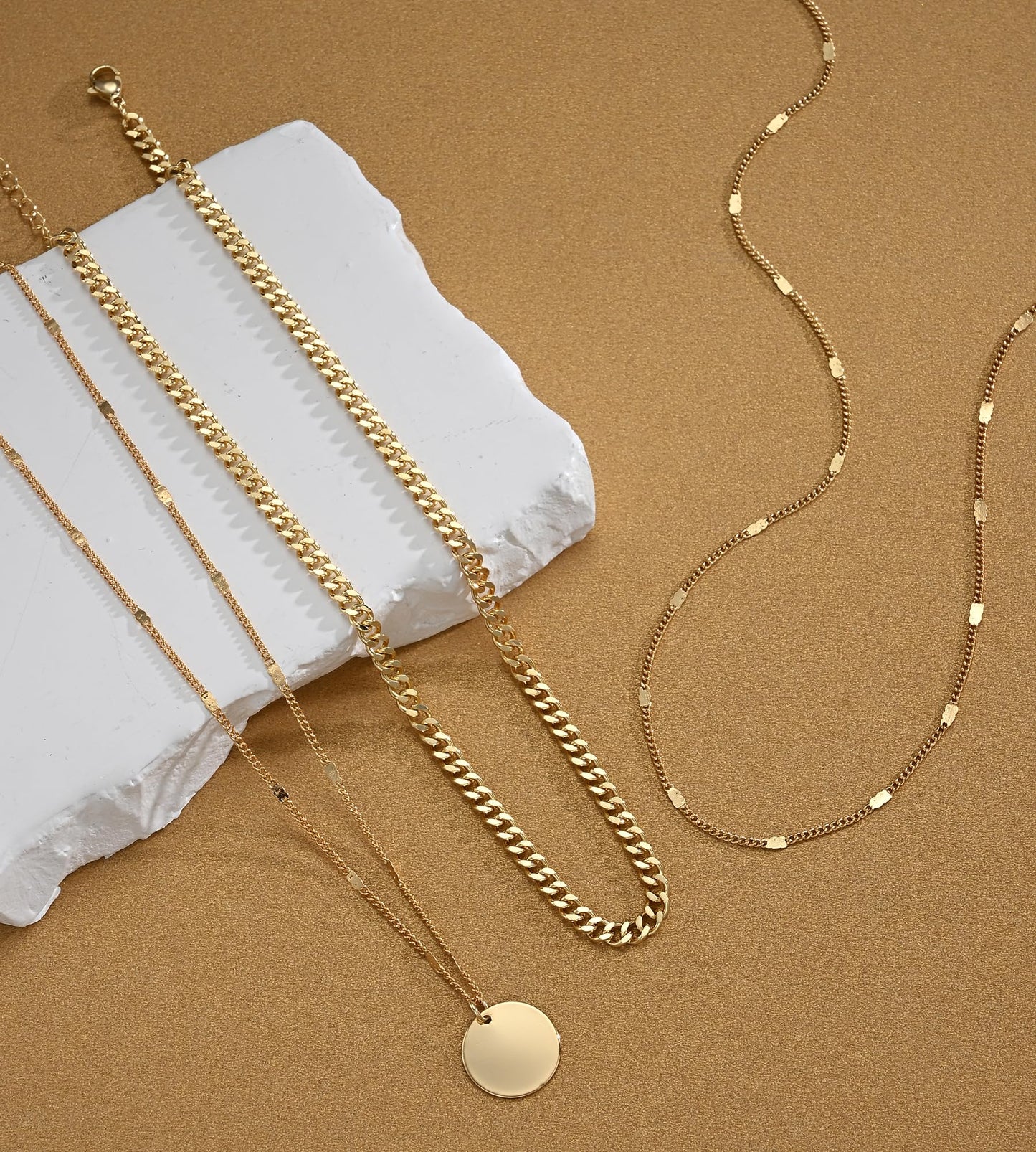 YEEZII Layered Gold Necklaces for Women Trendy, 3 Pcs 14K Gold Plated Choker Paperclip Box Chain Necklace, Stackable Women's Gold Pendant Necklaces Jewelry Set (Rose Gold-3 pcs)