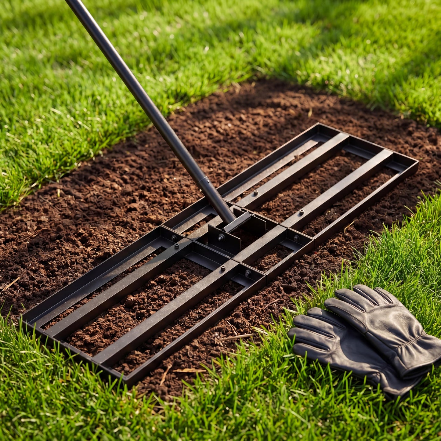 Lawn Leveling Rake - 30x10 Leveling Rake for Soil, Heavy Duty Yard Leveling Rake with 6.5FT Extra Long Handle, 2mm Thickened Stainless Steel Lawn Leveler, Landscape Tool for Dirt and Sand, with Gloves