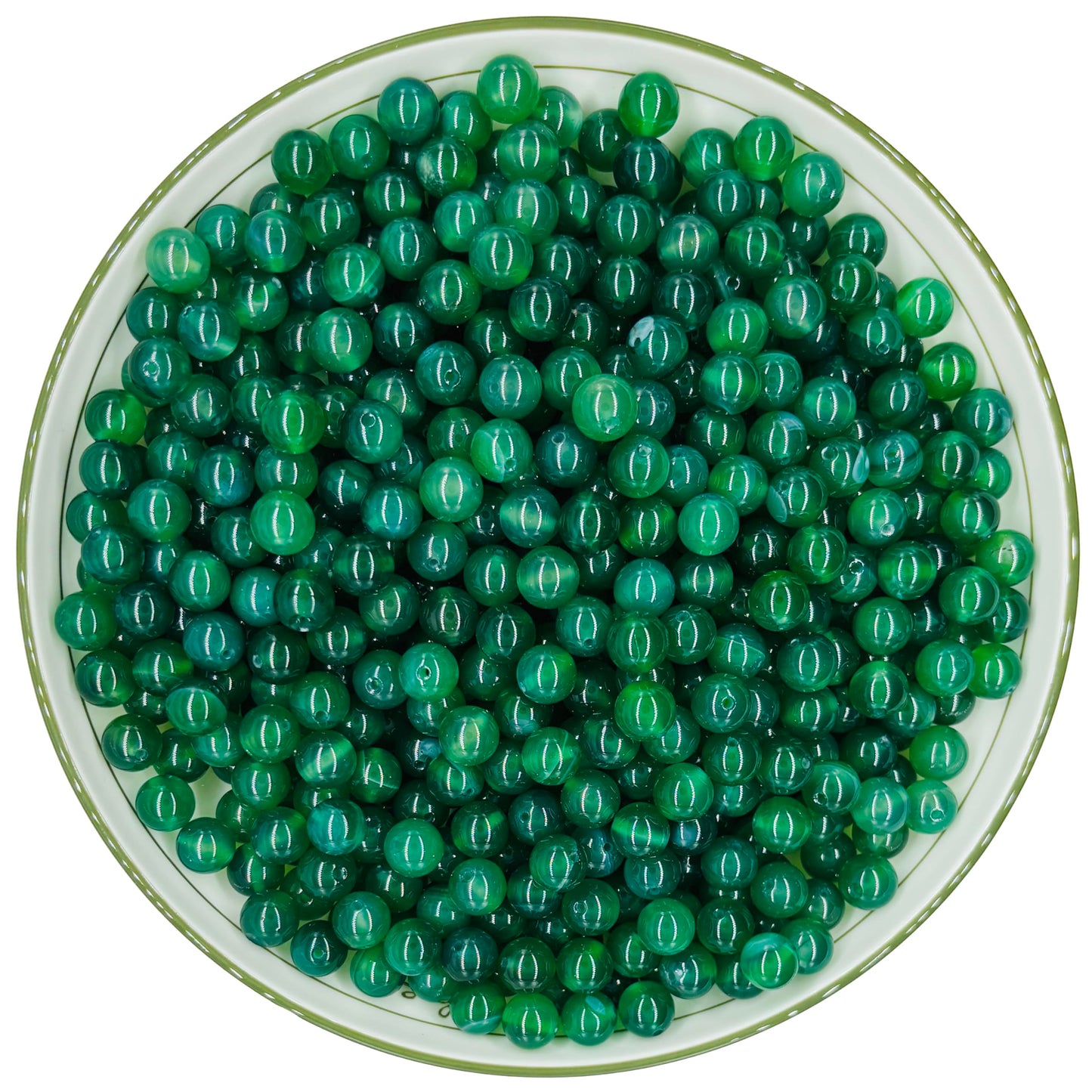 WHNKFB 6mm 100PCS Natural Green Agate Round Beads, Banded Loose Stone Beads for Jewelry Making Craft - 4mm 6mm 8mm 10mm Options with Free Elastic Cord