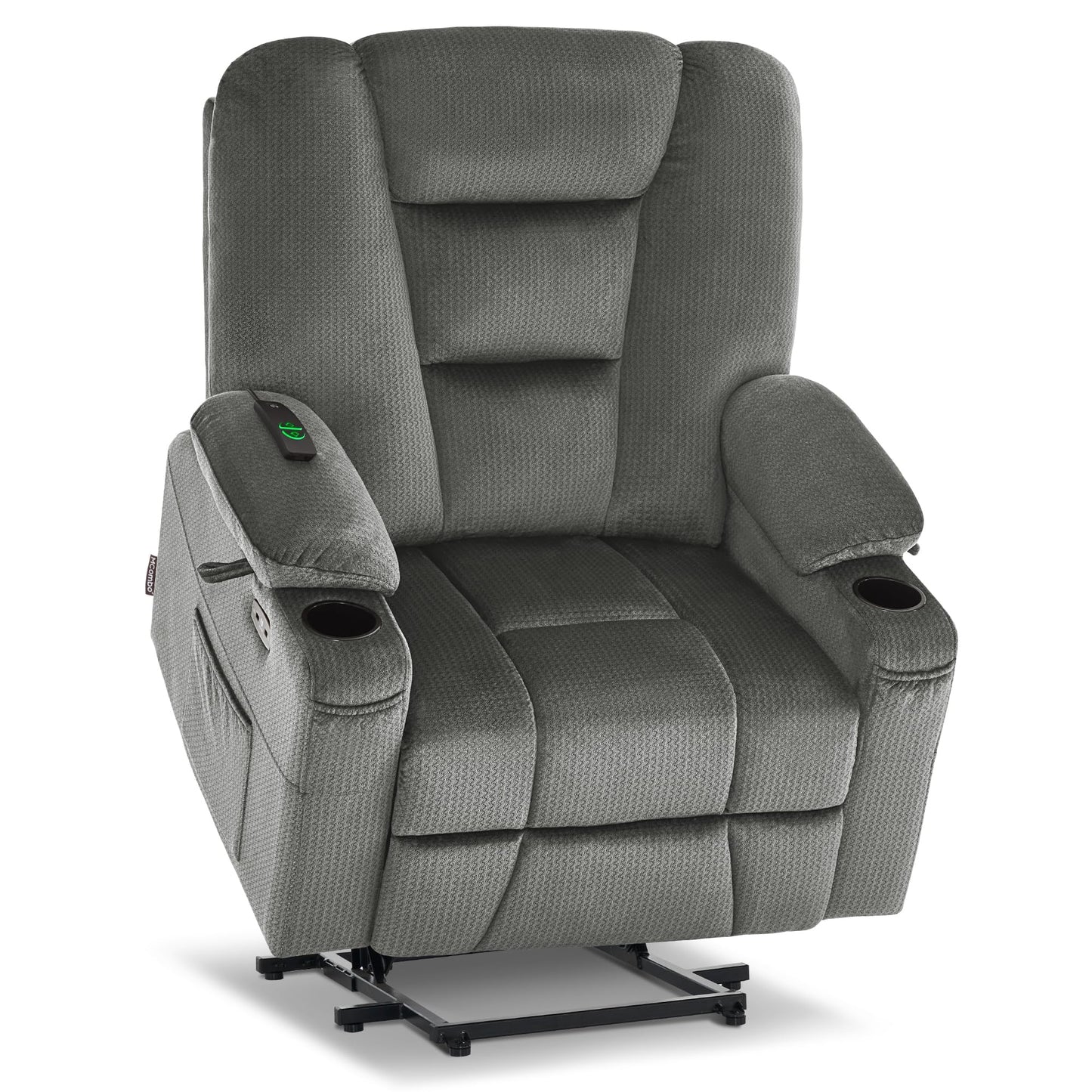 MCombo Oversized Power Lift Recliner Chair Sofa with Massage and Heat for Elderly People Petite, USB Ports, Side Pockets, Fabric R7561 (Grey, Small-Oversize)