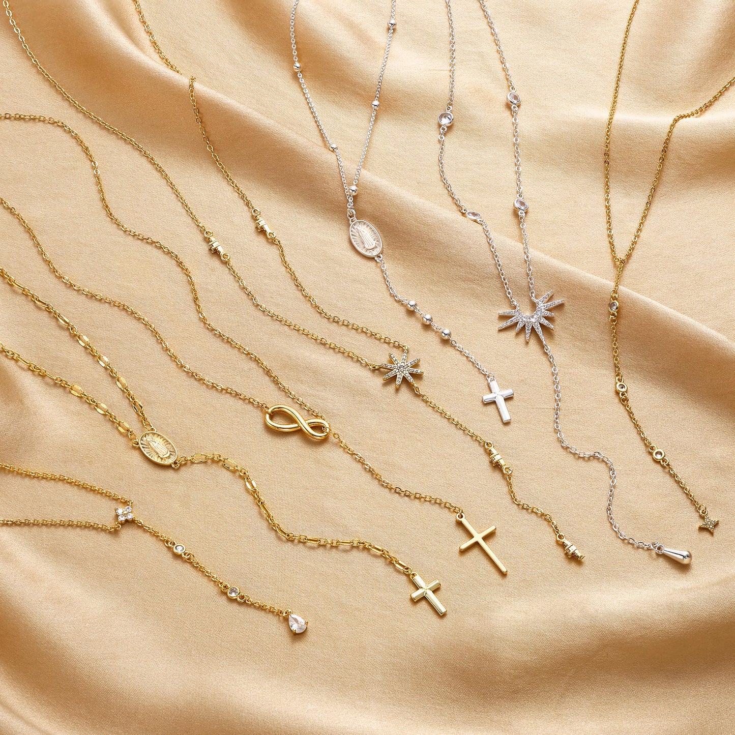 CHESKY 14K Gold Plated Long Necklace for Women North Star Layered Y Necklace Dainty CZ Star Pendant Drop Sparkle Trendy Jewelry