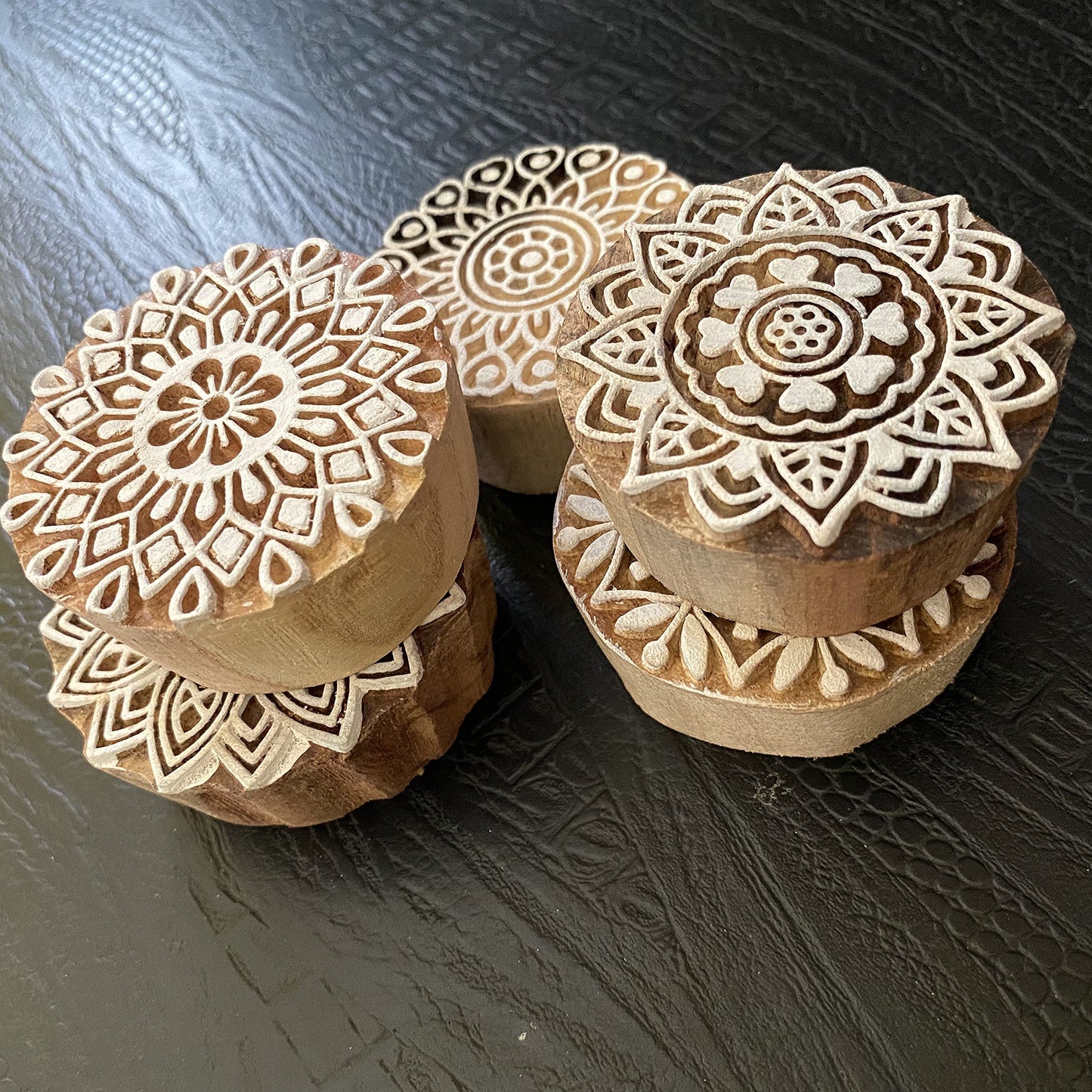 AnNafi® Traditional Mehendi Pattern Mandala and Round Wood Block Stamps (Set of 5) | Round Wooden Printing Block Stamp - DIY Henna Fabric Textile Paper Clay Pottery Block Printing Stamp