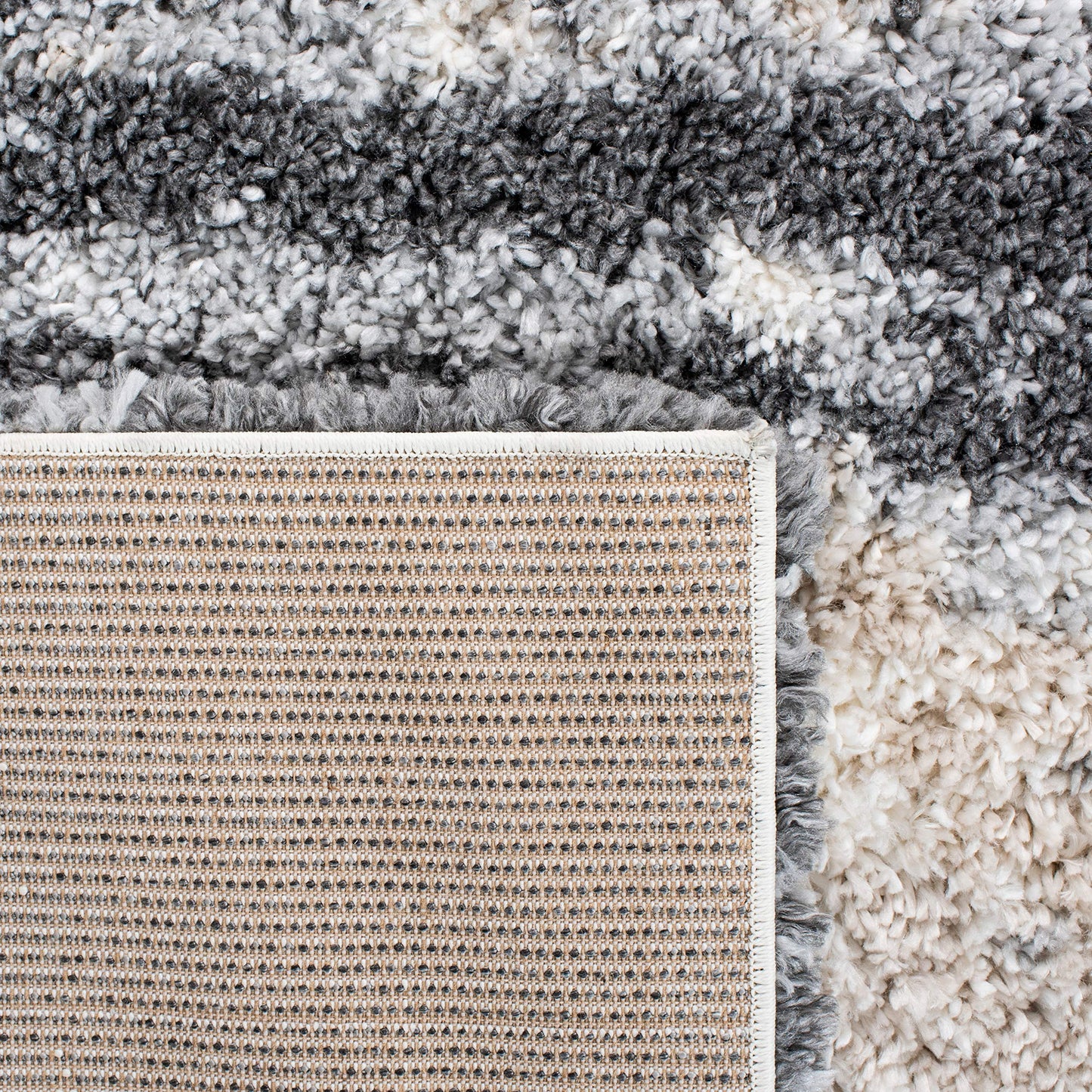 SAFAVIEH Fontana Shag Collection Area Rug - 6'7" x 9', Grey & Ivory, Non-Shedding & Easy to Clean, Plush Thick Pile, Ideal for Living Room, Bedroom, Dining Space (FNT853G)