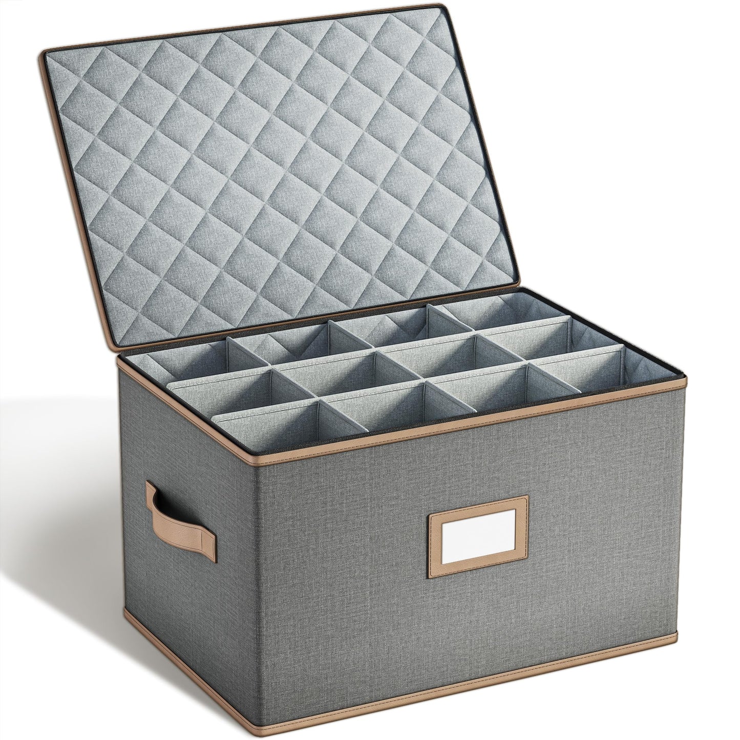 TomVista Wine Glass Storage Box with Dividers, Quilted Hard Shell Organizer for Stemware and Glassware Sets, Ideal for Storage and Moving Supplies, 1-Pack, Grey