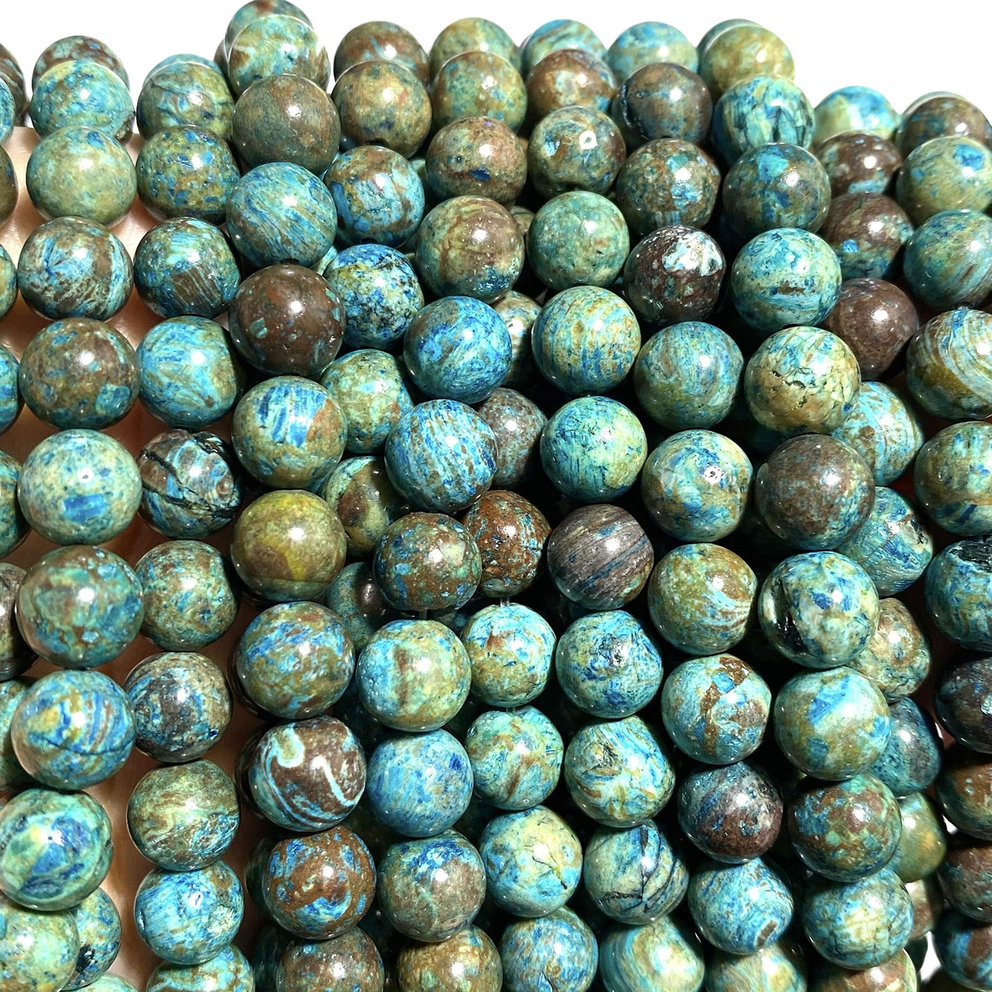 ABCGEMS Chihuahua Aqua Calsilica Jasper Beads from Mexico (Gorgeous Matrix - Mohs Hardness 6) DIY Jewelry Making Beading Supplies - Smooth Round 10mm