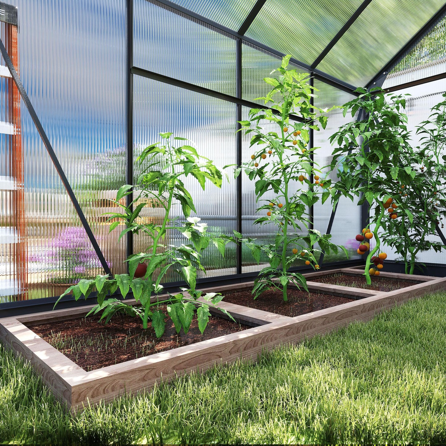 Outsunny 6' x 8' Greenhouse for Outdoors, Polycarbonate Greenhouse with Rain Gutter and Roof Vent, Aluminum Walk-in Green Houses for Outside for Patio Backyard Garden, Gray