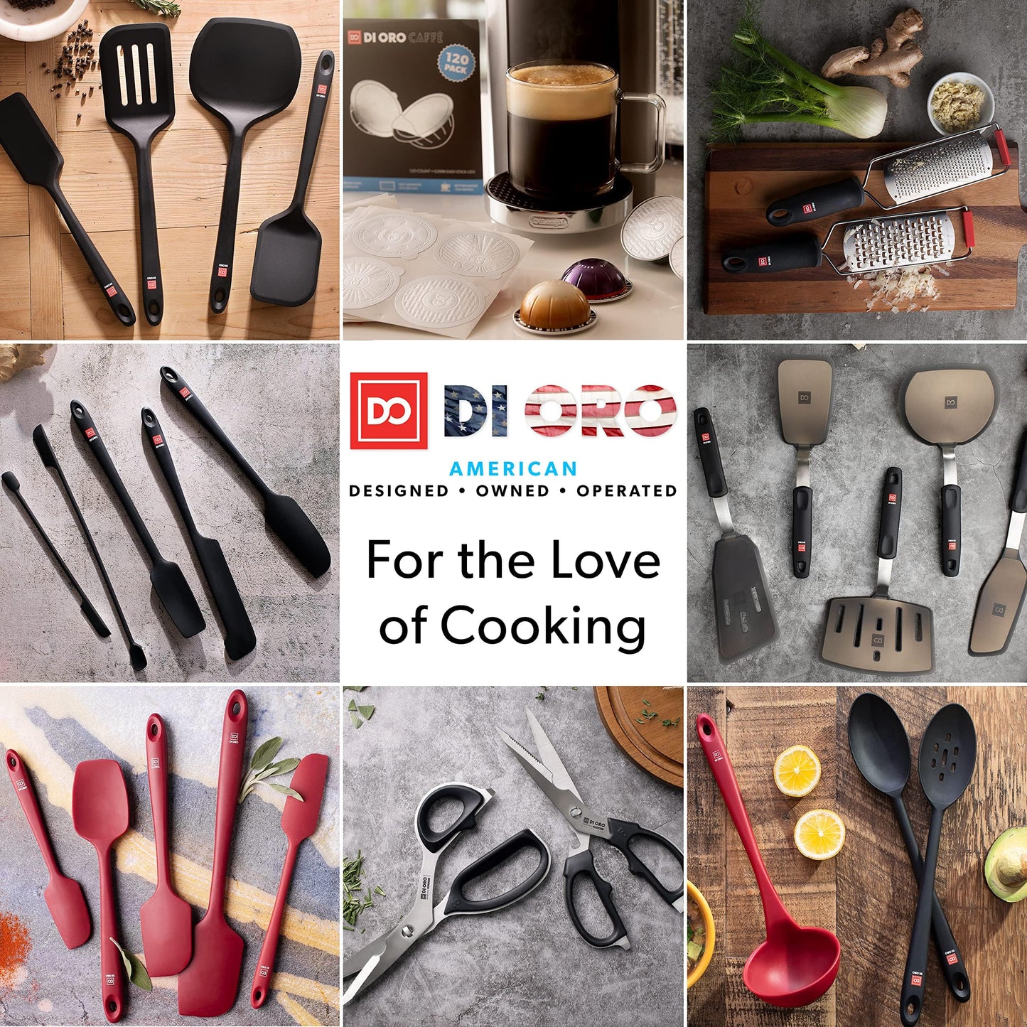 DI ORO Silicone Spatula Set - Rubber Kitchen Spatulas for Baking, Cooking, & Mixing - 600°F Heat-Resistant & BPA Free Silicone Scraper Spatulas for Nonstick Cookware - Dishwasher Safe (4pc, Black)