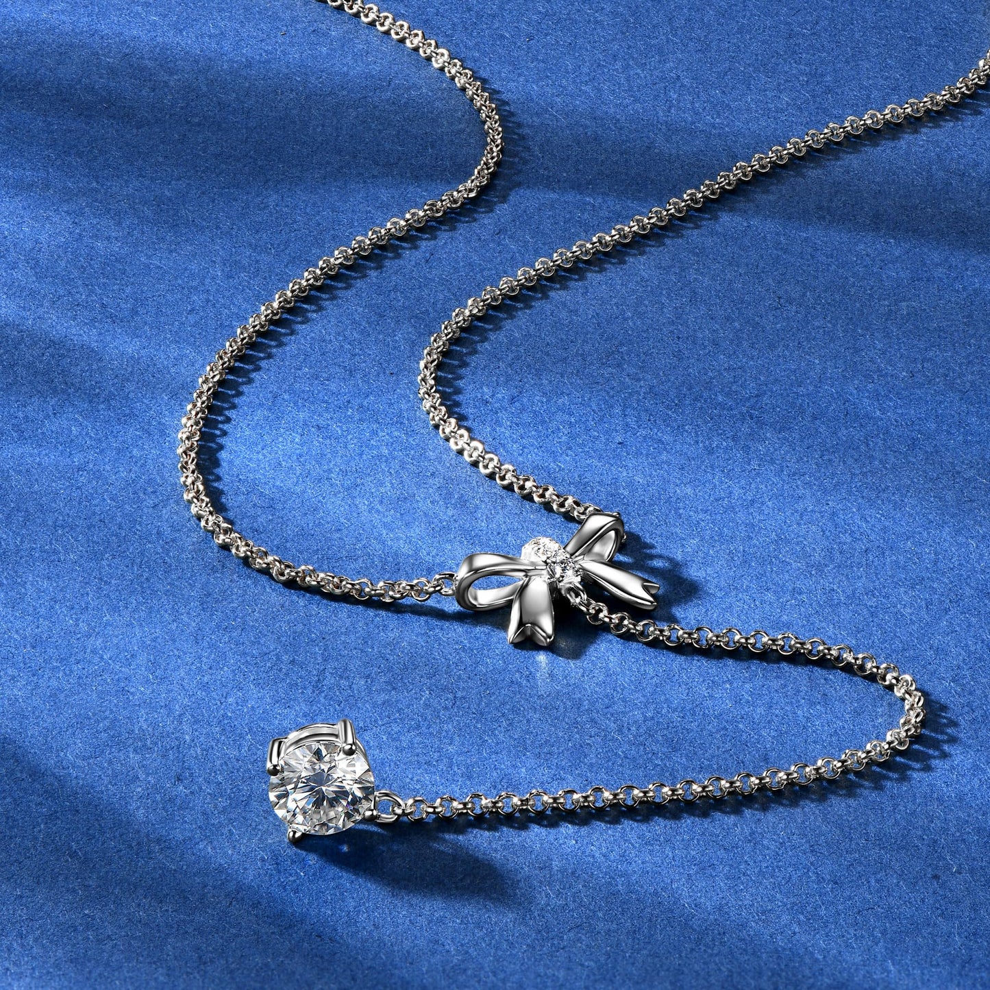 AINUOSHI Moissanite Bow Lariat Necklace for Women 925 Sterling Silver Y-Shaped Linear Drop Chain Necklaces Dainty Long V-Neck Layered Necklaces Anniversary Birthday Gifts for Wife Her