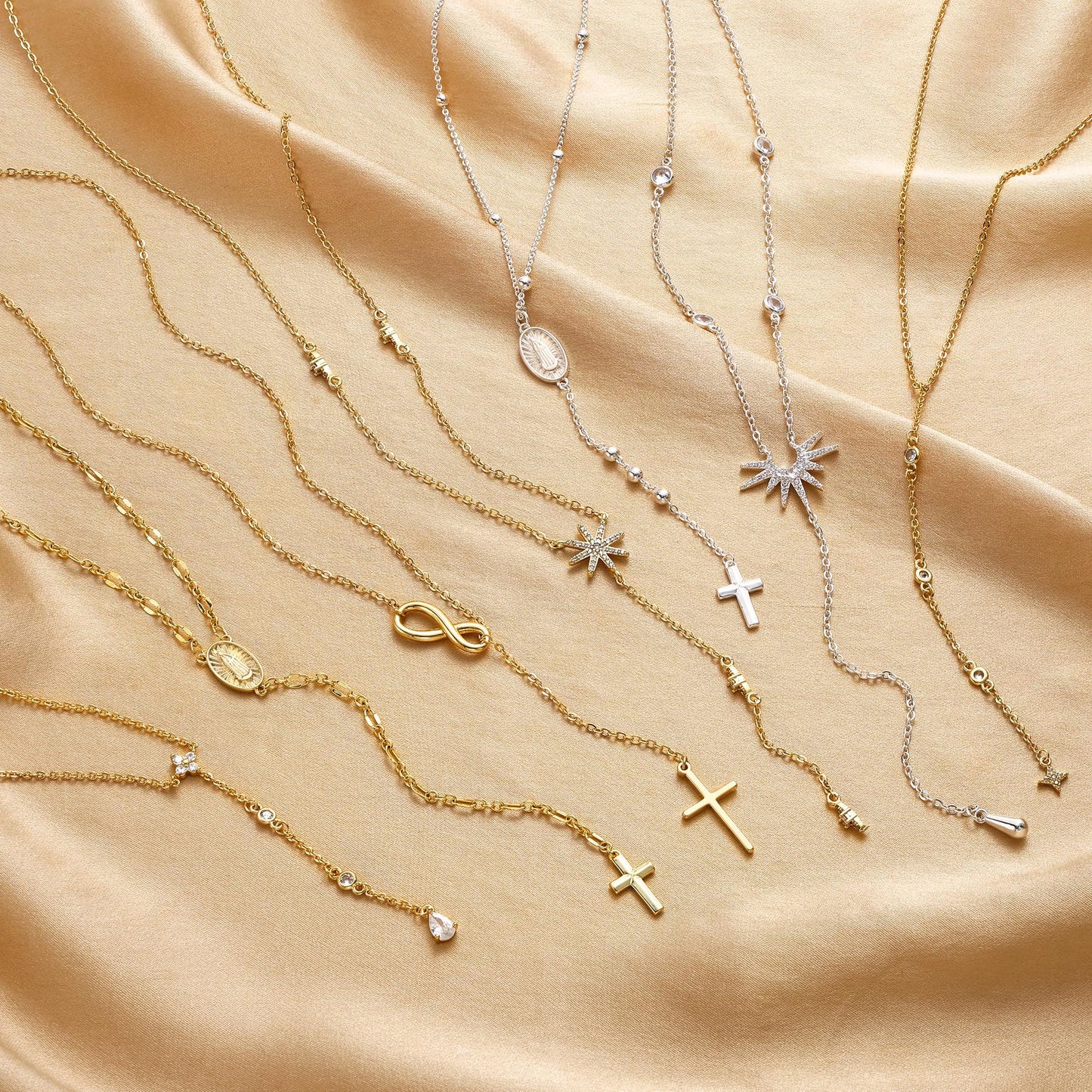CHESKY Dainty Long Gold Necklaces for Women Trendy, Lariat Y Necklace 14k Gold Plated Layered Drop Necklaces Simple Handmade Cz Pendant Chain Gold Jewelry for Women Gifts
