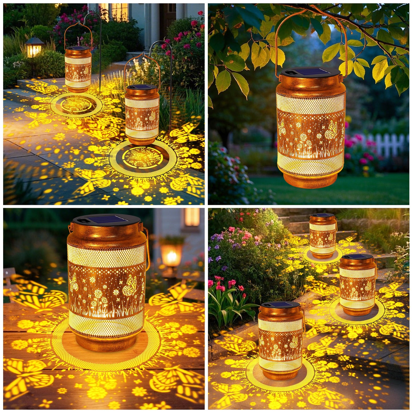 2 Pack Butterfly Solar Lanterns Outdoor Waterproof Garden Decor, Gifts for Mothers Day Women Mom Grandma Birthday, Metal Hanging Solar Lights for Outside Yard Patio Pathway Backyard Porch