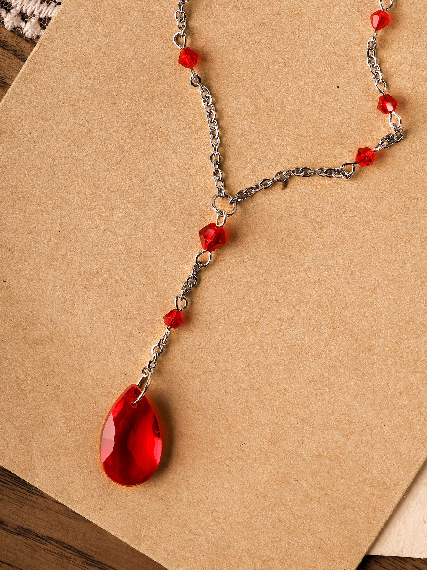Sacina Gothic Red Dainty Teardrop Y Necklace, Gothic Emo Grunge Necklace, Goth Jewelry, Christmas Jewelry Gift for Women