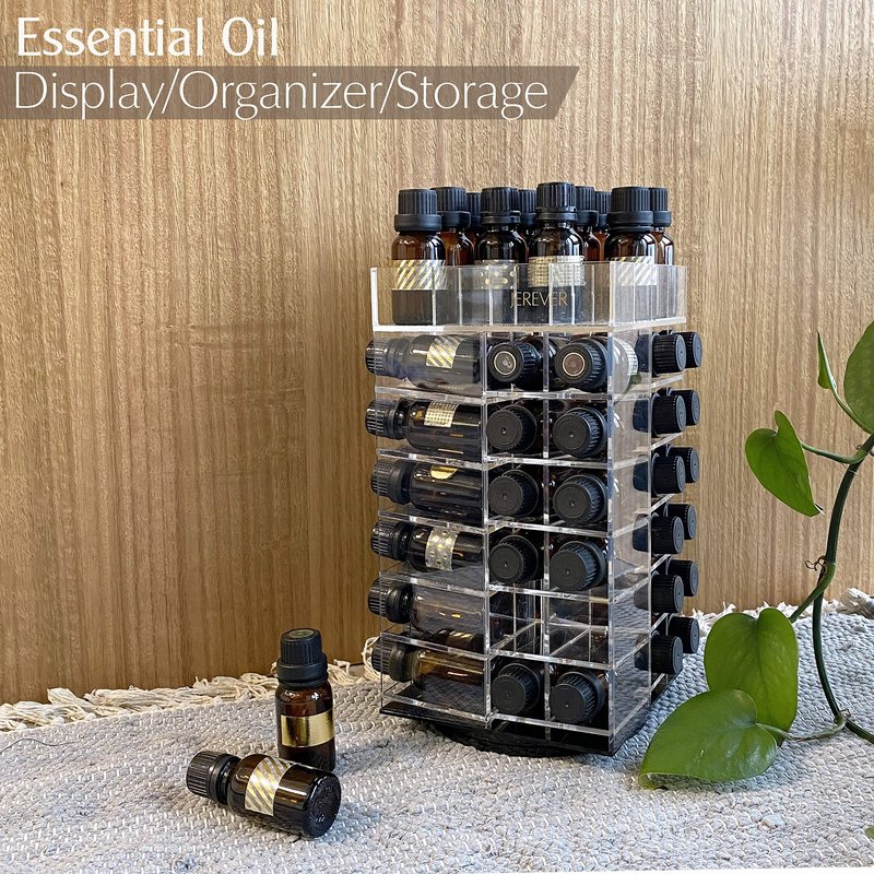 JEREVER Essential Oil Storage Rack Rotating Tower Organizer Acrylic Clear Display Holder for 64 bottles 5ml 10ml 15ml (Bottles not Included)