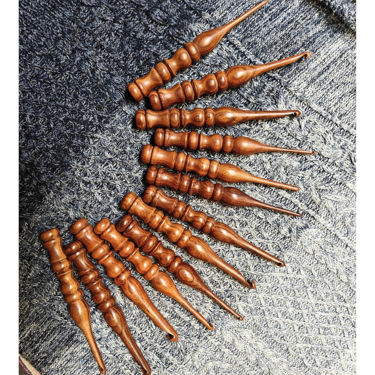 Shesham Wood Crochet Hooks Set of 13 - Sizes 3.5 mm to 12 mm – Premium Wooden Hooks for Knitting and Crocheting | Natural Wood Craft Tools | Perfect Mother's Day Gift