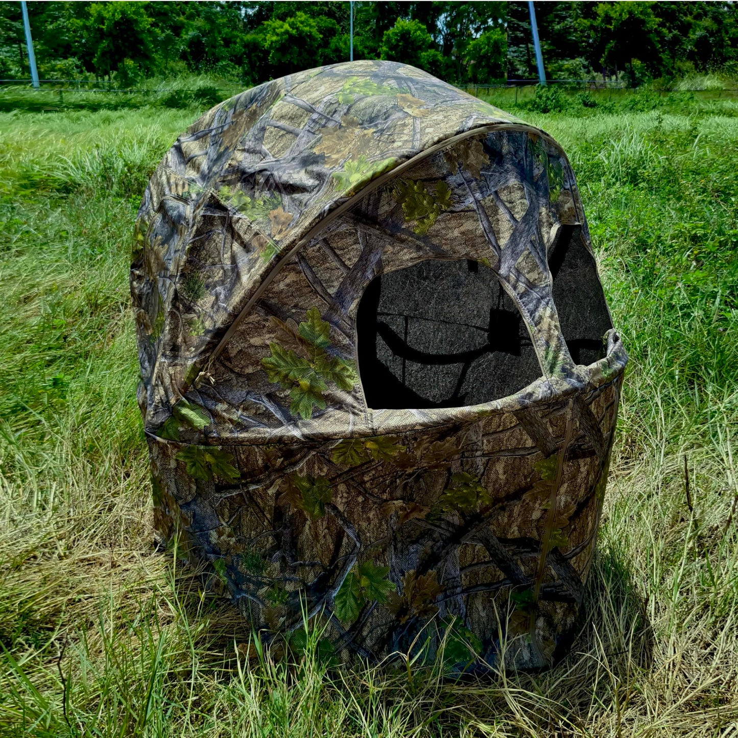 2-Person See-Through Hunting Ground Blind with Dual Built-in Chairs – Pop-Up Camouflage Tent for Deer Turkey, and Game Hunting