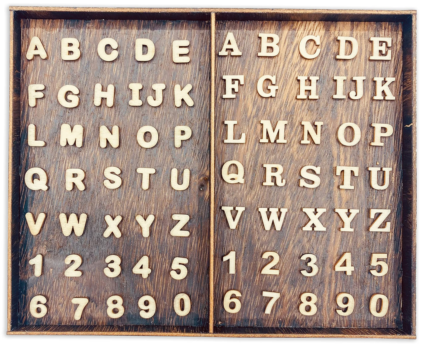 Cregugua 592 Pieces 1/2 Inch Mini Wooden Alphabet Letters and Unfinished Wood Numbers with Rustic Storage Tray for Scrapbooking DIY Crafts Homemade Gifts