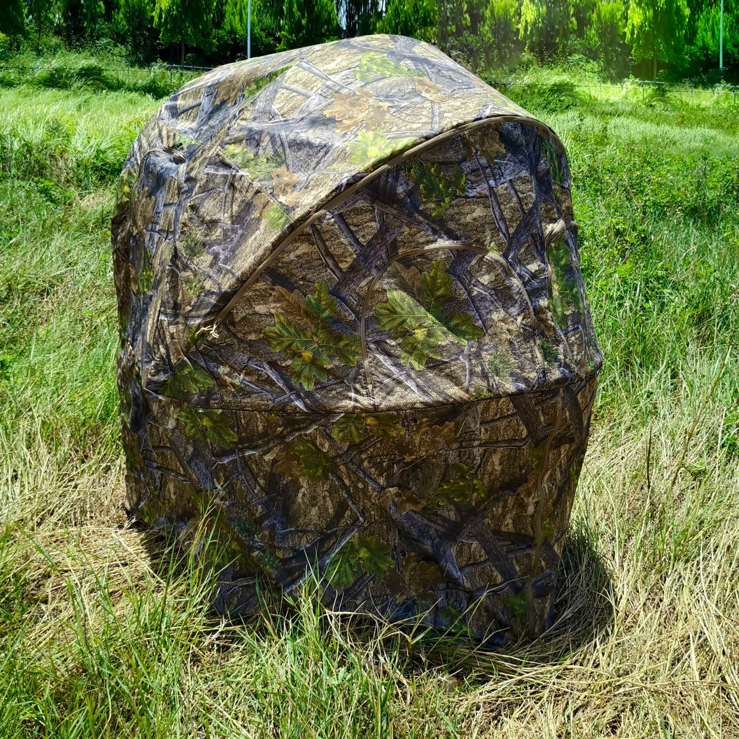 2-Person See-Through Hunting Ground Blind with Dual Built-in Chairs – Pop-Up Camouflage Tent for Deer Turkey, and Game Hunting