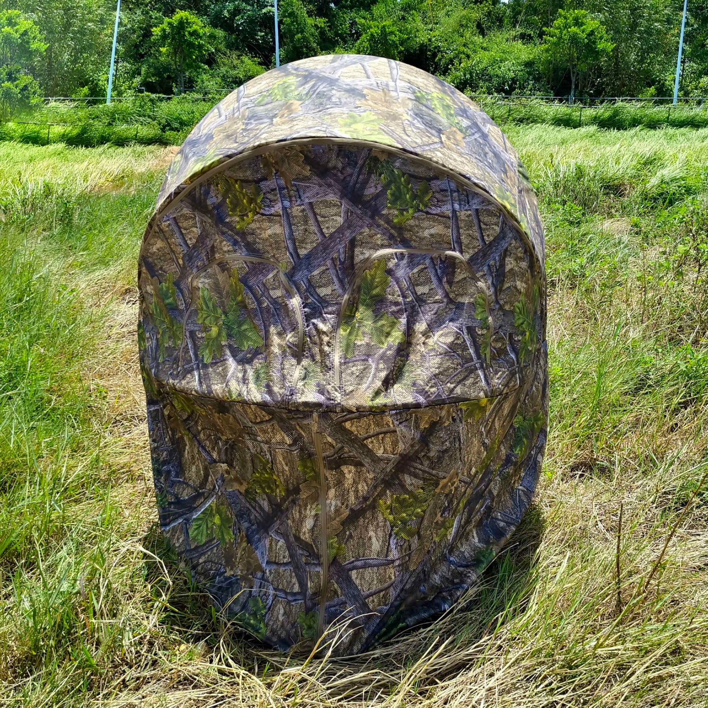2-Person See-Through Hunting Ground Blind with Dual Built-in Chairs – Pop-Up Camouflage Tent for Deer Turkey, and Game Hunting
