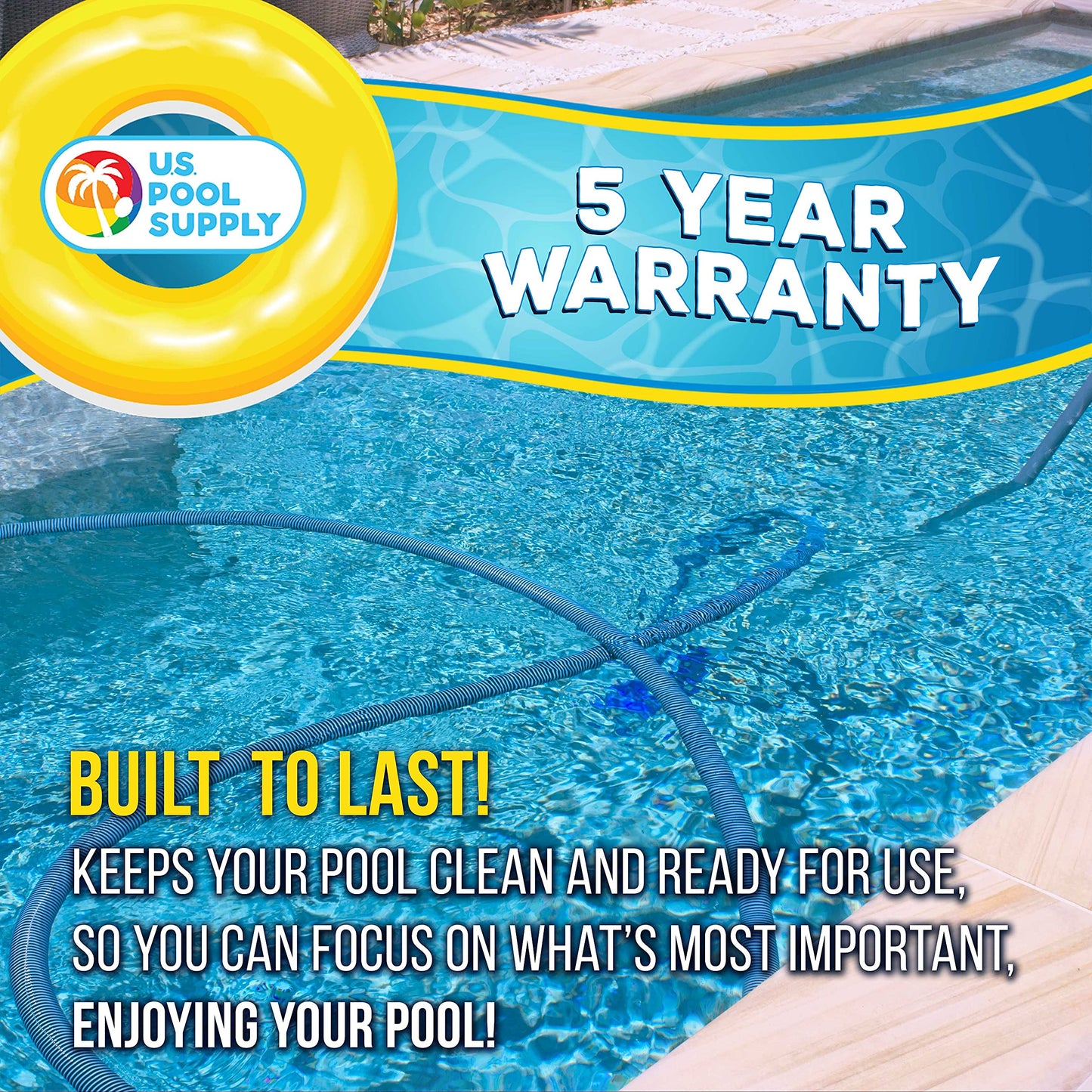 U.S. Pool Supply Pool Vacuum Hose - 1-1/2" x 25' Professional Heavy Duty Pool Hose for Inground, Spiral Wound with Kink-Free Swivel Cuff - Connect to Vacuum Heads, Skimmer, Cleaner, Filter Pump Inlet