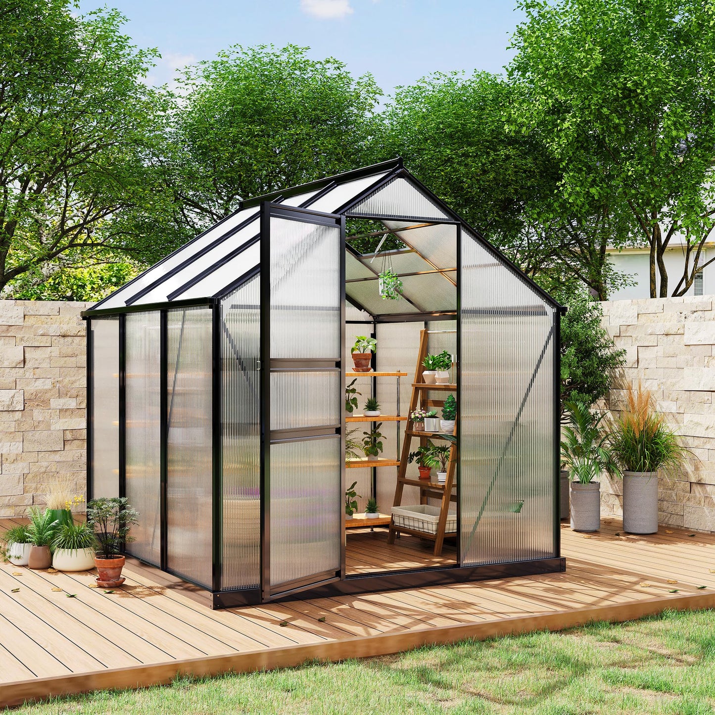 6×6FT Polycarbonate Greenhouse for Outdoors, Large Walk in Green House Kit and Winter Garden Planting, Enhanced Aluminum Green Houses for Outside to Protect Vegetables or Plants