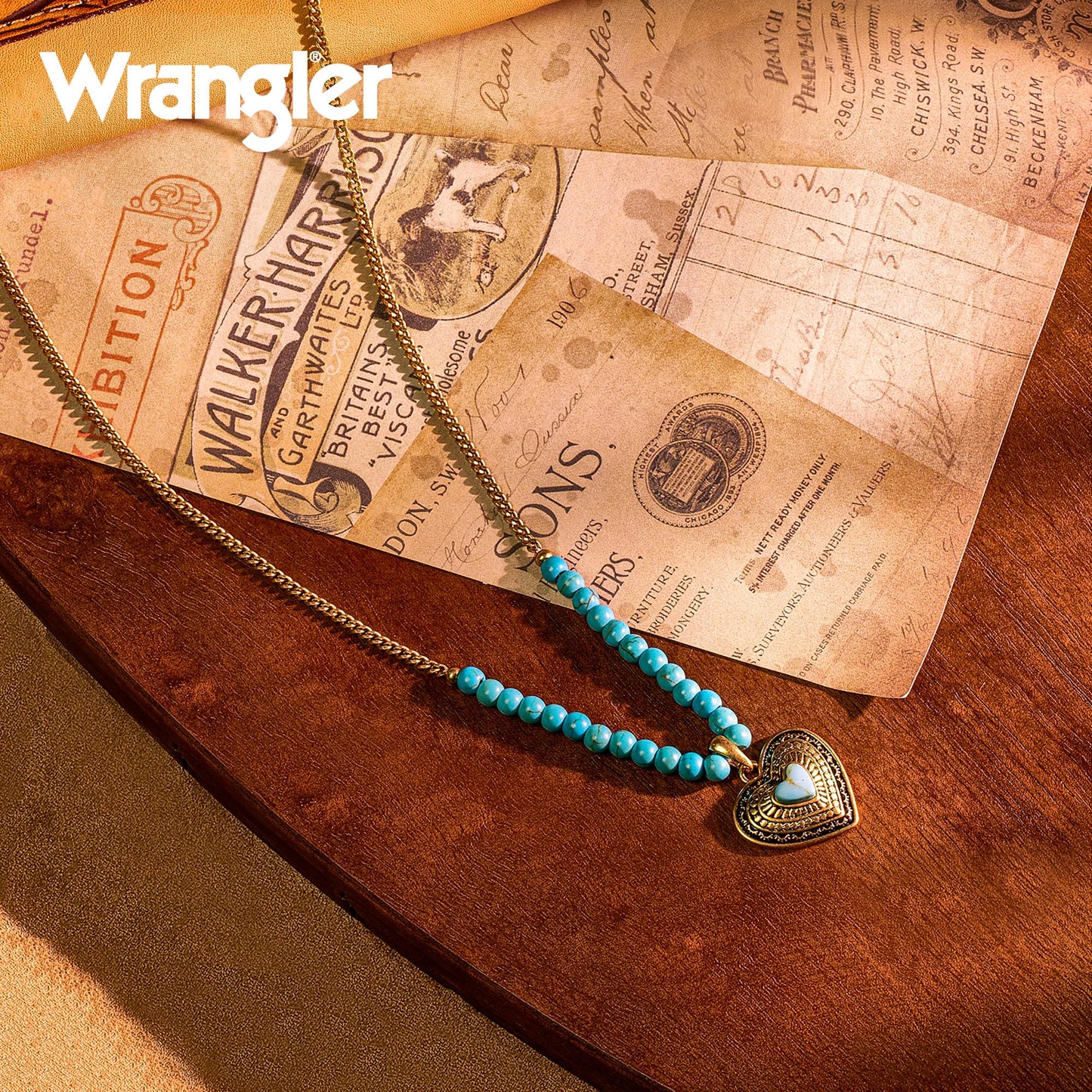 Montana West Wrangler Western Pendant Necklace for Women 14k Gold Silver Heart Statement Turquoise Cowgirl Vintage Trendy Fashion Jewelry WNS-2021G-TQ