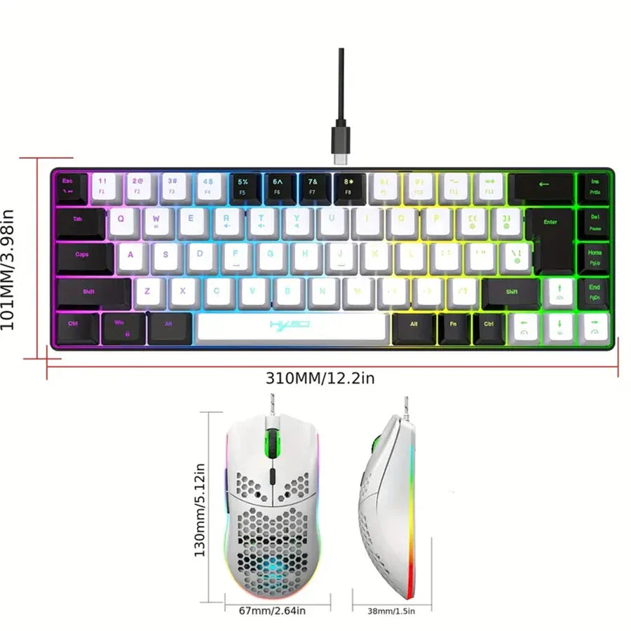 Ergonomic 68-Key Mini Wired Keyboard with RGB Backlit and Optical Mouse, Compact Gaming Kit for PS4, Xbox, PC, Laptop, Mac