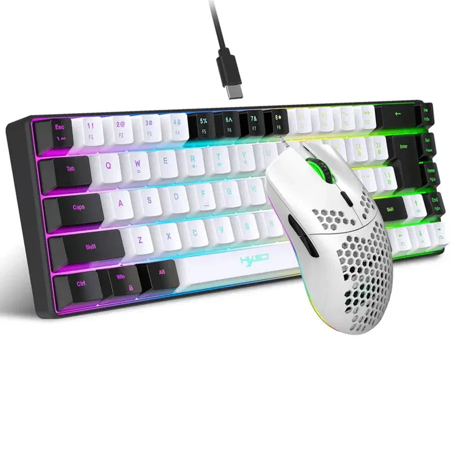 Ergonomic 68-Key Mini Wired Keyboard with RGB Backlit and Optical Mouse, Compact Gaming Kit for PS4, Xbox, PC, Laptop, Mac
