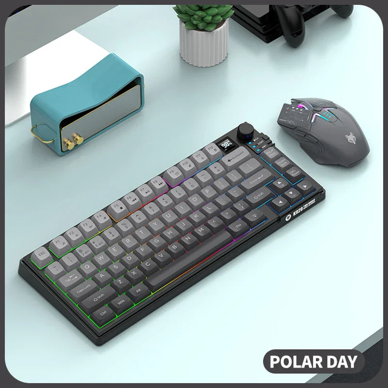 4 Color Combinations Keyboard Mouse Set, Premium Dual Mode Rechargeable Combo, Keyboard with Screen & Control Knob