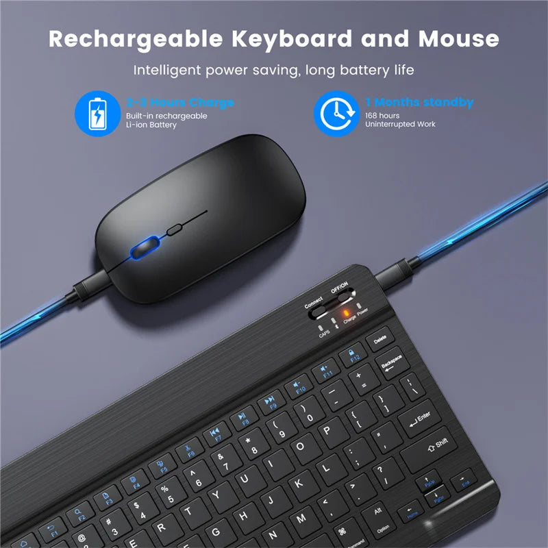 For Ipad Tablet Azerty Thai Keyboard With Arabic French Russian Spanish Bluetooth Wireless Keyboard Mouse Android Universal 10"