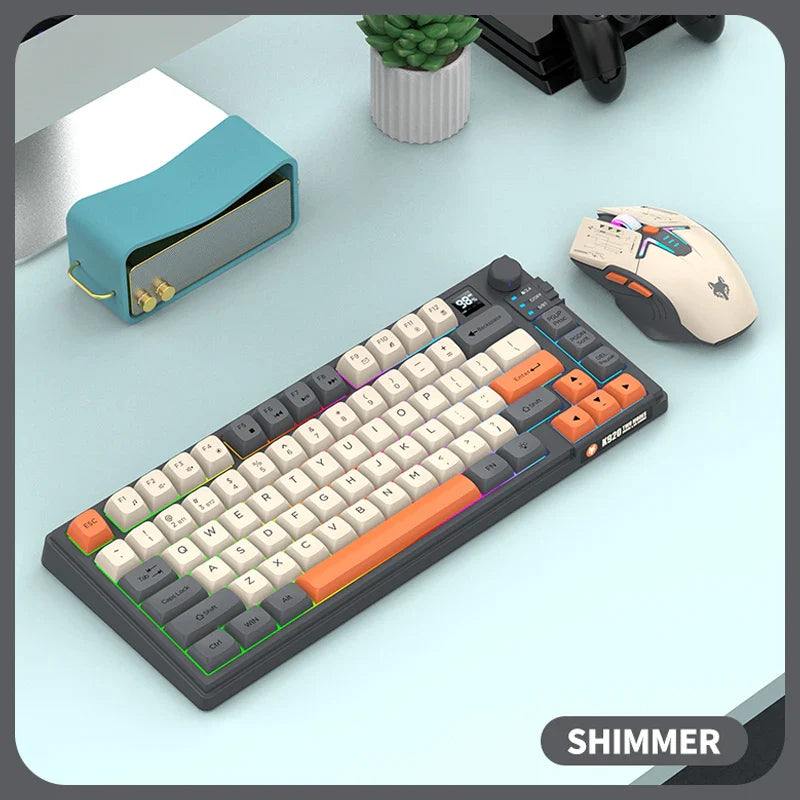 4 Color Combinations Keyboard Mouse Set, Premium Dual Mode Rechargeable Combo, Keyboard with Screen & Control Knob