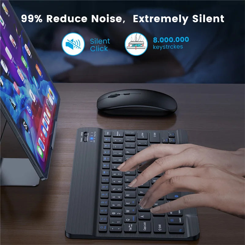 For Ipad Tablet Azerty Thai Keyboard With Arabic French Russian Spanish Bluetooth Wireless Keyboard Mouse Android Universal 10"