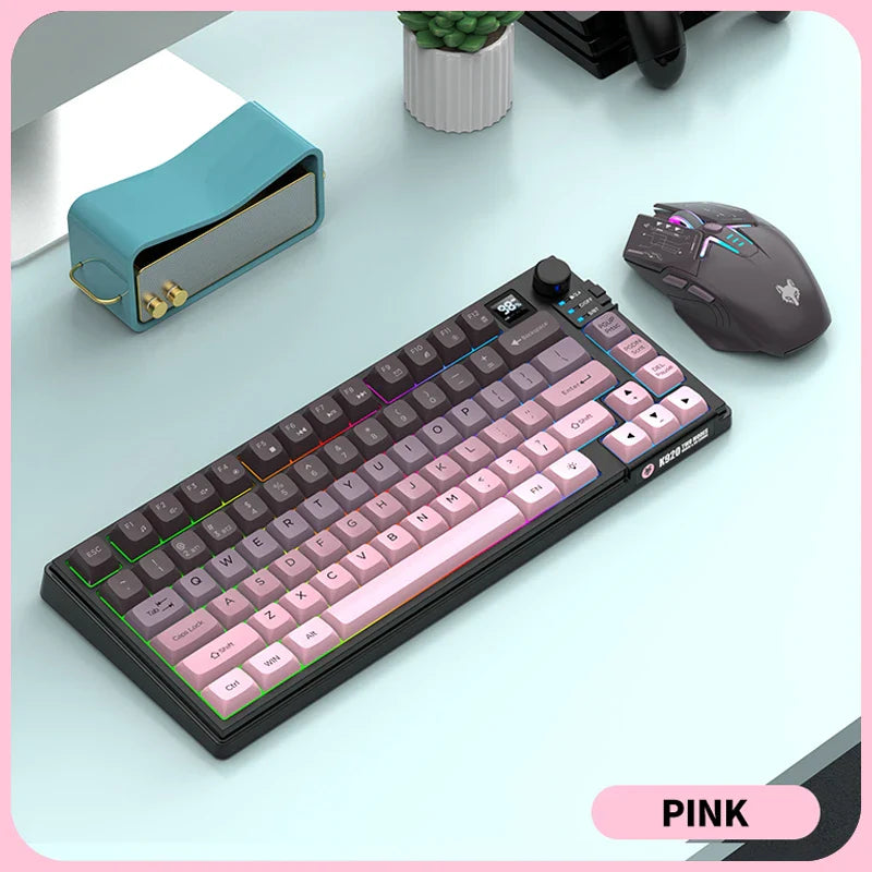 4 Color Combinations Keyboard Mouse Set, Premium Dual Mode Rechargeable Combo, Keyboard with Screen & Control Knob