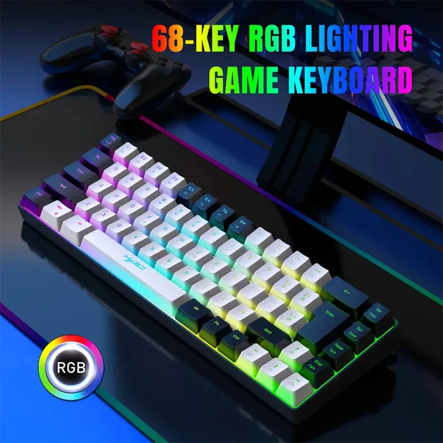 Ergonomic 68-Key Mini Wired Keyboard with RGB Backlit and Optical Mouse, Compact Gaming Kit for PS4, Xbox, PC, Laptop, Mac
