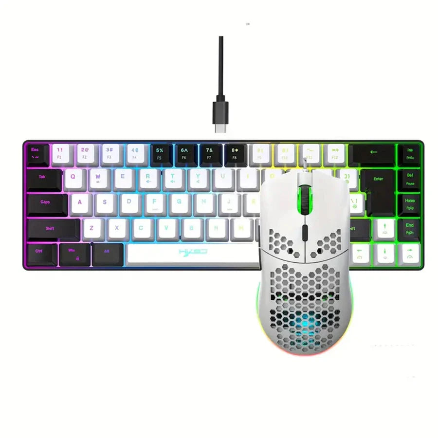 Ergonomic 68-Key Mini Wired Keyboard with RGB Backlit and Optical Mouse, Compact Gaming Kit for PS4, Xbox, PC, Laptop, Mac