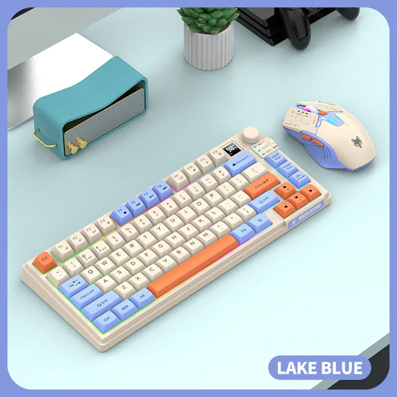 4 Color Combinations Keyboard Mouse Set, Premium Dual Mode Rechargeable Combo, Keyboard with Screen & Control Knob