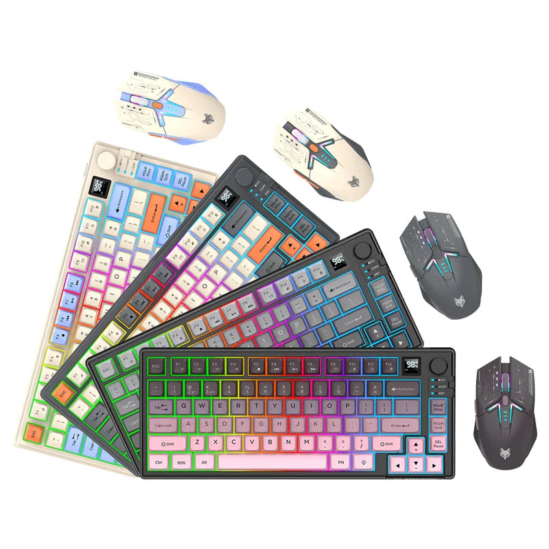 4 Color Combinations Keyboard Mouse Set, Premium Dual Mode Rechargeable Combo, Keyboard with Screen & Control Knob